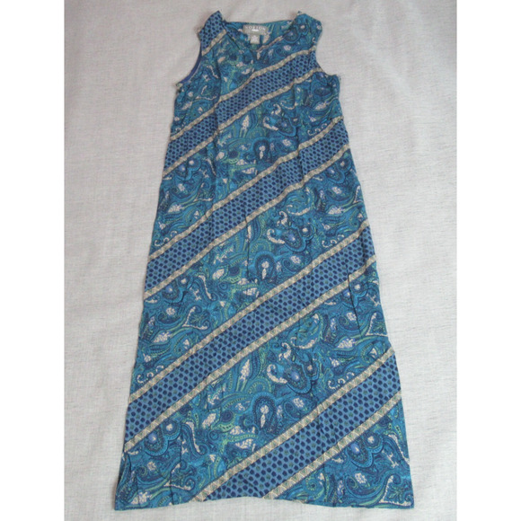 Norton McNaughton Dress Womens Size PL Blue Paisley Boho Side Slits Maxi Hipster - Picture 1 of 10